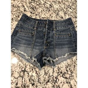 American Eagle Jean Shorts Women sz 4 High Rise Shortie Super Stretch Button Fly